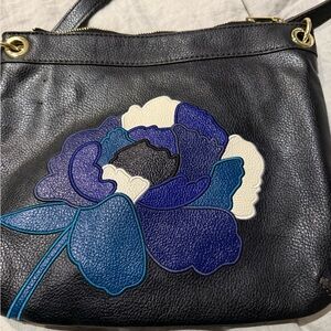 Liz Claiborne Black Crossbody Bag with Blue Floral Design
